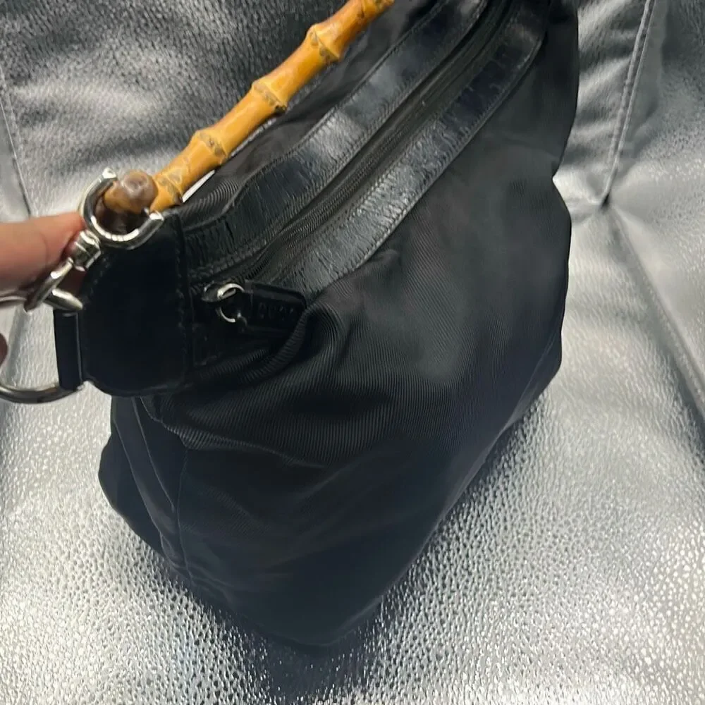Gucci Nylon Shoulder Bag With Bamboo Strap Black Iconic Summer Tropical Luxury - Picture 7 of 13